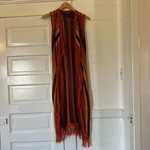 Vintage Striped Fringe duster cardigan in Red and Orange